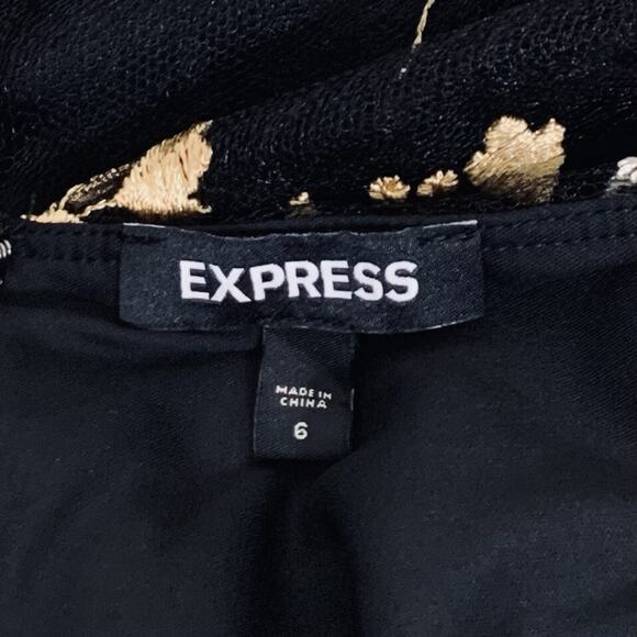 Express Dress Women's Size 6 Black Gold White Floral Embroidered Mesh Zip Up - Picture 5 of 8